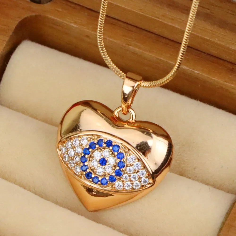 "Heart Shape Evil Eye Pendant in Rose Gold Finish, XPPT1576 - Picture 1 of 13